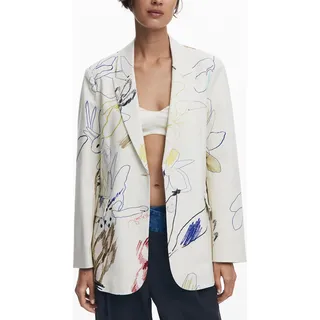 Stilvolle weiße Damenjacke mit künstlerischen Akzenten und Taschen - Weiß