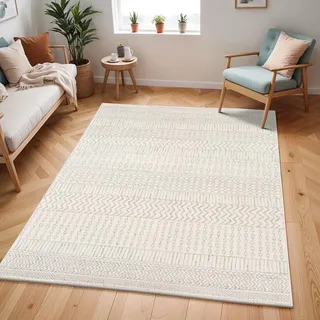 Livabliss Honolulu Wohnzimmer Boho – 200x275 cm, Skandinavisches Design mit geometrischem Muster, pflegeleichter Kurzflor, für Wohnzimmer, Esszimmer & Schlafzimmer – Elfenbein & Grau