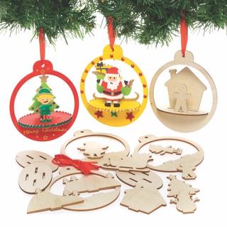 Baker Ross FC196 Weihnachtskugel Dekorationen aus Holz - Packung mit 5, Holzbastelset für Kinder, Weihnachtsdekorationen aus Holz, Christbaumschmuck für Kinder zum Basteln