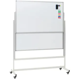 Mendler Whiteboard HWC-L87, Magnettafel, zwei Tafeln beidseitig beschreibbar höhenverstellbar rollbar inkl. Zubehör 101x69cm