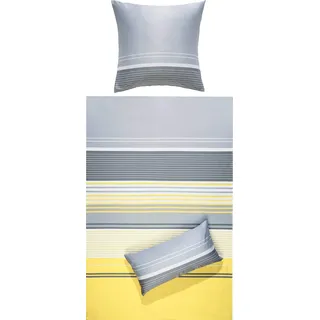 Erwin Müller Bettwäsche, Bettgarnitur, Bettbezug, Kissenbezug Mako-Satin Streifen gelb-grau Größe 40x80 cm / 135x200 cm - streichelzart, temperaturausgleichend, mit Reißverschluss