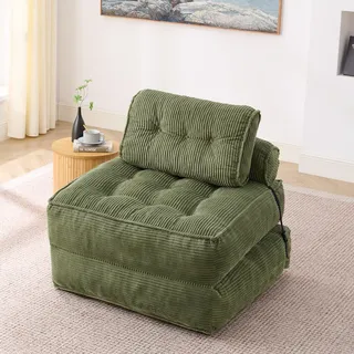 Ball & Cast Bodensofa, Klappsofa mit Verstellbarer Rückenlehne, 2-in-1 Umwandelbarer Sofa Bett, Schlafsessel Ausklappbar für Schlafzimmer und Wohnzimmer, Grün
