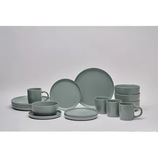 Novel Kombiservice , Grün , Keramik , 16-teilig , Uni , 410 ml,900 ml , Lfgb , lebensmittelecht , Geschirr, Geschirrsets, Kombiservice