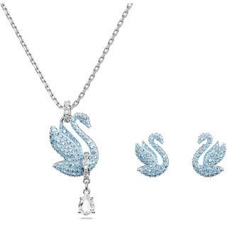 Swarovski Swan Set, Rhodinierte Halskette und Ohrringe mit Schwan-Motiv und Strahlenden Swarovski Kristallen