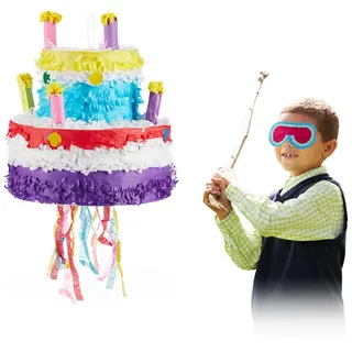 Relaxdays Pinata Geburtstag , Multicolor , Papier , 30x32x30 cm , Dekoration