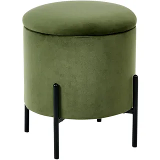 Beliani Pouf Dunkelgrün Wenona , Dunkelgrün, Schwarz , Textil , Rund , 37x40x37 cm , Wohnzimmer, Sessel, Hocker & Hockerbänke, Poufs