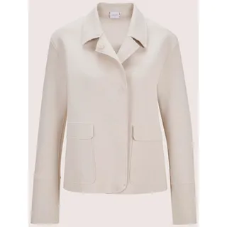 Jackenblazer MADELEINE "Kurzblazer Moderner Damenblazer mit Hemdkragen", Damen, Gr. 44, weiß (perlweiß), Obermaterial: 74% Baumwolle CO. 21% Polyester PES. 5% Elasthan EL., Modern, gerade, Blazer Jackenblazer, Offene Schnittkanten