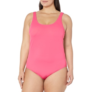 Amazon Essentials Damen Einteiliger, bedeckender Badeanzug (in Übergröße erhältlich), Intensive Rosa, XXL Große Größen