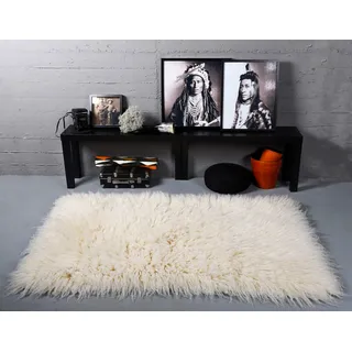Wollteppich THEKO "Flokati XXL" Gr. 1, beige (natur), B:60cm H:100mm L:90cm, Wolle, Teppiche, Wollteppich, original griechischer Flokati, Hochflor, Uni-Farben, reine Wolle