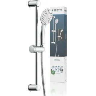 Schütte 64830 Napoli Stangenbrauseset, Brausestange mit Duschkopf, Duschbrause, Brausegarnitur mit Handbrause, Duschstange mit Brause, 4 Strahlarten, Duschset, Chrom