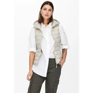 Steppweste ONLY "ONLNEWTAHOE HOOD WAISTCOAT OTW NOOS", Damen, Gr. XXS, pumice stone, Steppware, Obermaterial: 100% Nylon, leicht glänzend, unifarben, tailliert normal, Westen Steppweste, Kunstfaser