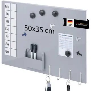 bremermann Magnettafel aus Metall, beschreibbar, viel Zubehör, grau