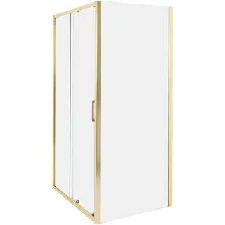 Beliani Yoro Duschkabine mit Schiebetür 100 x 185 cm Gold/Transparent D648360641500