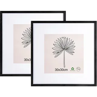 LYYYYX Bilderrahmen 30x30cm Schwarz mit Passepartout Fotorahmen Holz mit Acrylglas zum Senkrechten Oder Waagerechten Aufhängen Bilderrahmen für Fotos, Poster, Puzzles Satz von 2