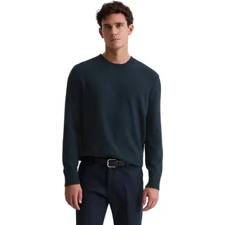 Rundhalspullover MARC O'POLO "regular aus Bio-Baumwoll-Mix-Boucle", Herren, Gr. XL, schwarz navy, Strick, Obermaterial: 89% Baumwolle, 6% Polyester, 5% Polyamid, regular fit normal, Rundhals, Bündchen, Pullover Rundhalspullover