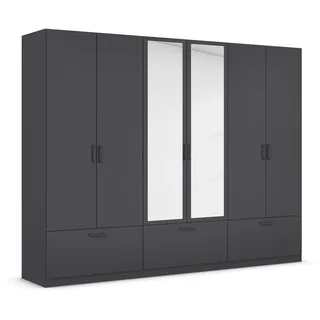 Rauch Möbel BARI Drehtürenschrank Kleiderschrank Grau-Metallic, 3 Schubladen, mit Spiegel, 271x210x54cm