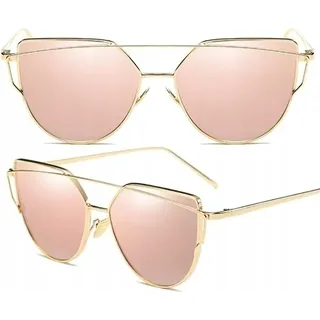 Cat-Eye-Sonnenbrille - Sommer-Styling - UV-Schutz - - Rosa verspiegelte Gläser - Silber