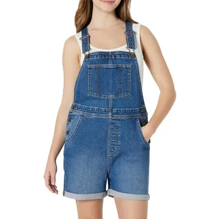 Amazon Essentials Damen Kurze Relaxed-Fit-Denim-Latzhose mit Mittlerem Stretchanteil, Mittelblau Vintage, XL