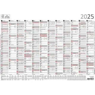 Zettler - Plakatkalender 2025, 29,7x21cm, Jahresplaner mit Jahresübersicht, 12 Monate auf 1 Seite, Mondphasen, Arbeitstage-, Tages- und Wochenzählung, Ferientermine und deutsches Kalendarium