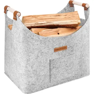 Vuurkorf XL Brandhouten mand - Vilten mand mit extra dicken Filz und verstärktem Handgriff - Faltbare Holzkiste - Filztasche als Aufbewahrungskorb für Einkäufe, Holz, Zeitungen oder Brennholz (hellgrau)