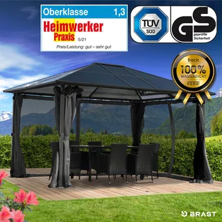 BRAST Alu-Pavillon Premium 3x4m grau festes Dach wasserdicht + Moskitonetz - Grau