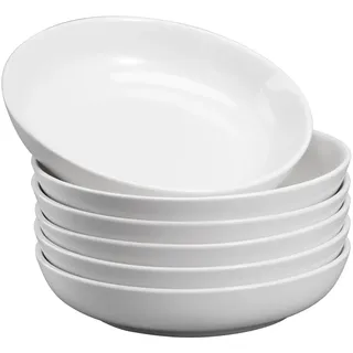YHY Tiefe Teller 6er Set, 21.5 x 4.6 cm Tiefe Essteller, Suppenteller, Salatschüsseln, Pastaschüssel für 6 Personen, Große Speiseteller Porcelain für Pasta, Gulasch, Suppen und Salat-880 ml, Weiß