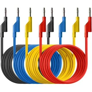 Peaktech 7050-4 Stück Messleitungen Set, 150cm, Multimeter Test Kabel, Laborleitungen, Messkabel mit 4mm Bananenstecker, Stapelbar, in 4 Farben, 1,5m Länge