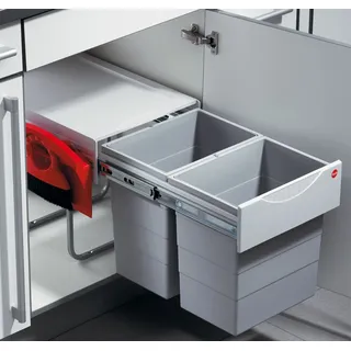 Hailo Mülleimer Küche, Einbau ab 40cm Schrank, 2-fach Abfalleimer - Grau