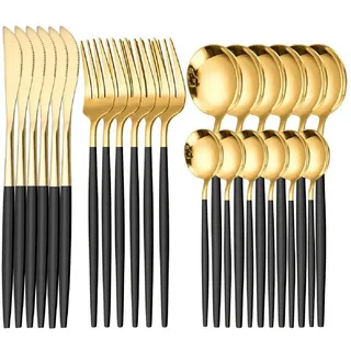 Besteckset Gold 6 Personen 24-tlg Edelstahl Essbesteck Besteck Set Geschenkbox - Gold