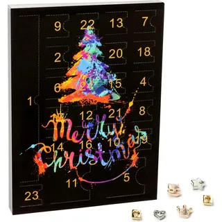 VALIOSA Mode-Schmuck Adventskalender mit 1 Kette, 3 Armbänder, 20 Charms, das besondere Geschenk für Mädchen, Frauen & beste Freundin, schwarz, 24-teilig (1 Set) - Schwarz