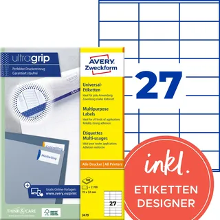 Avery Zweckform Universaletiketten 3479 Weiß 70,0 x 32,0 mm 100 Blatt 2700 St.