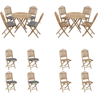 vidaXL 5 tlg. Garten Essgruppe mit Kissen Klappbar Bambus - Garten Essgruppe - Garten Essgruppen - Essgruppe - Outdoor Essgruppe - Grau