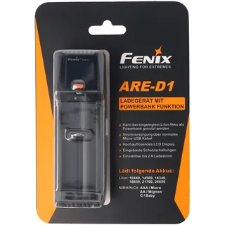 Fenix ARE-D1 Einschacht-Ladegerät passend für 21700, 18650, 26650, 16340, 14500, 10440 Li-Ion, NiMH und NiCd Akkus