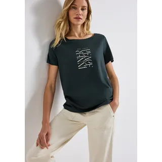 Shirttop STREET ONE, Damen, Gr. 34, grün (pine grove grün), Obermaterial: 50% Baumwolle, 50% Modal, bedruckt, regular fit taillenbedeckt, Rundhals, Tops Shirttop, mit Wording Print
