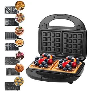 Hoapin Sandwichmaker 7 in 1, Kontaktgrill, Waffeleisen, Sandwichtoaster, Panini Grill, Antihaftbeschichtung, doppelseitiges Backen bei konstanter Temperatur, 750W