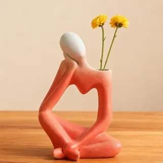 Arawat Denker Vase Deko Wohnzimmer Modern Rote Körper Vasen für Pampasgras Aesthetic Flower Vase Buch Face Blumenvase Keramik Book Tulpenvase Skulptur Deko Modern Geschenk 19 cm Nordische Vasen Rot