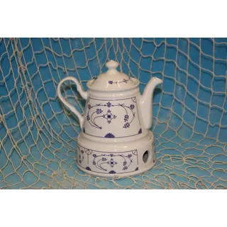 Wilhahn (früher Ocean Line )Set Teekanne mit Stövchen 0,4l Porzellan Indisch Blau / Strohblume