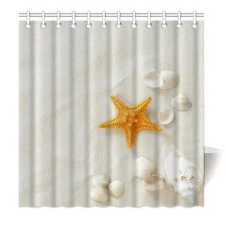 Violetpos Duschvorhang Orange Seestern Beige Strand Hochwertige Qualität Badezimmer 120 x 180 cm