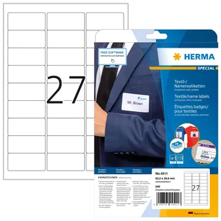 Herma Namensetiketten 4511 Weiß 63,5 x 29,6 mm 20 Blatt