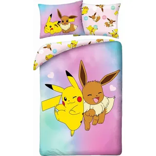 Halantex Pikachu Bettbezug Pikachu und Eevee 140 x 200 cm – Polyester