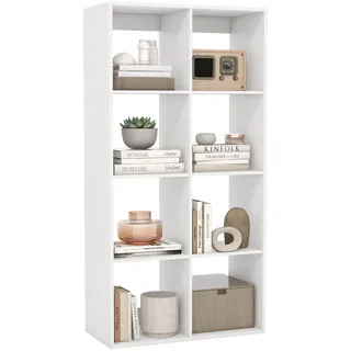FANTASK Bücherregal 4 Ebenen, 69,5 x 33 x 137 cm, Würfelregal mit 8 offene Fächer, freistehend Regal mit Kippschutz, Büroregal für Wohnzimmer, Büro (Weiß)