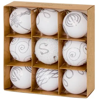 Premier Decorations Weihnachtskugeln 9er Set Bruchsicher 60 mm Hänge Deko Weiß
