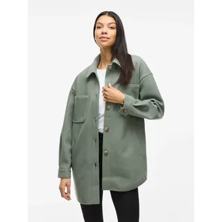 Hemdjacke VILA "VIKIMMI SHIRT L/S JACKET - NOOS", Damen, Gr. M, grün (laurel wreath), Web, Obermaterial: 100% Polyester, unifarben, regular fit, Rundhals, Jacken Hemdjacke