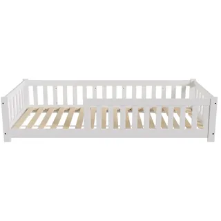 Juskys Kinderbett Naya 90 x 200 cm Kiefer massiv weiß