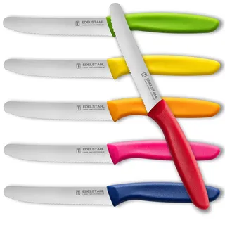 targzier 6 Stück Frühstücksmesser,Buntmesser,Bunte gemischt Mehrfarbig Messer,Tafelmesser mit Wellenschliff,Rostfreie & Scharfe Messerset,Brötchenmesser,Tomatenmesser,Obstmesser,Spülmaschinenfest