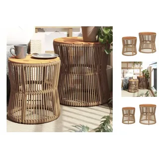 vidaXL Garten-Beistelltische 2 Stk. mit Holzplatte Beige Poly Rattan