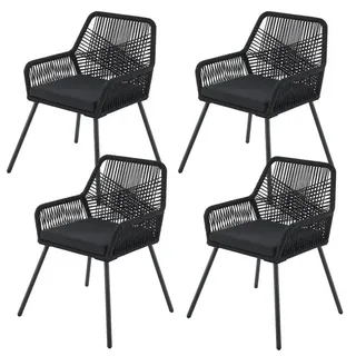 Juskys Gartenstühle Rope Kastos schwarz (4er-Set) , Schwarz , Metall , 57x86x61 cm , Gartenmöbel, Gartensessel, Gartenstühle