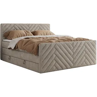 MKS Meble MKS Boxspringbett 180x200 mit Bettkasten Matratze H3 - Paris King Duo - Beige Struktur - Beige