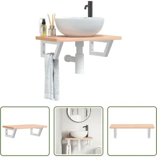 The Living Store Waschbeckenregal Wandmontage Stahl und Massivholz Buche - Braun