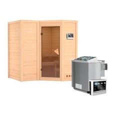 KARIBU Sauna »Riga 1«, inkl. 9 kW Bio-Kombi-Saunaofen mit externer Steuerung, für 3 Personen - beige
